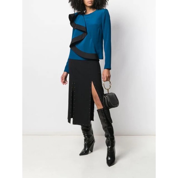 Auth Givenchy Asymmetric Ruffle-front silk top Blue sz 42 - Picture 2 of 13